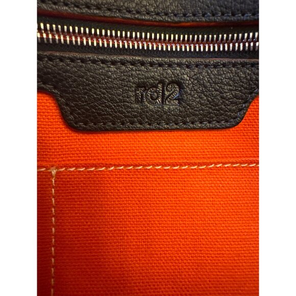 Rd2 Black & Orange Leather Purse Bag Contrast Stitching Zipper & Snap Closure - Picture 3 of 5